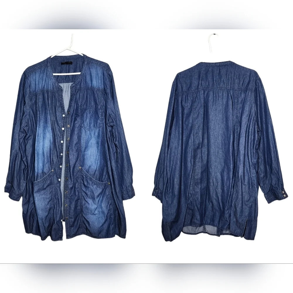 Ellos Pearl Snap Denim Shacket Roll tab Sleeves Plus Size‎ 26/28 Shirt Jacket